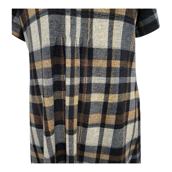 Christopher & Banks Dress Plaid Shift Short-Sleeve Brown Size 14 Plaid Pleats - Picture 6 of 9